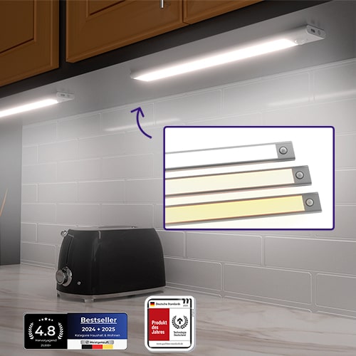 4x LED Unterbauleuchten Für Küche & Schrank – Mit Bewegungssensor, USB-aufladbar, Magnetisch, 3 Farbtemperaturen