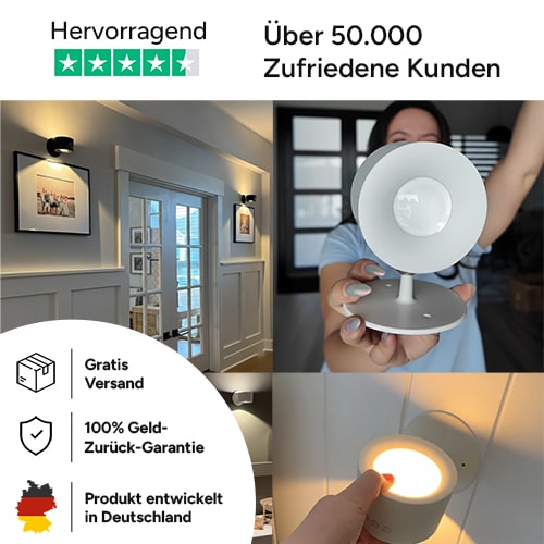 Kleverlicht 360° Wandlampe – Kabelloses LED Licht mit Akku & Magnet